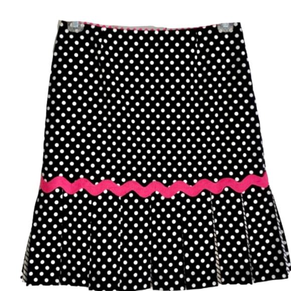 Acorn Black and White Polka Dot Knife Pleated Pink Trim Skirt Size 6 - Picture 2 of 10